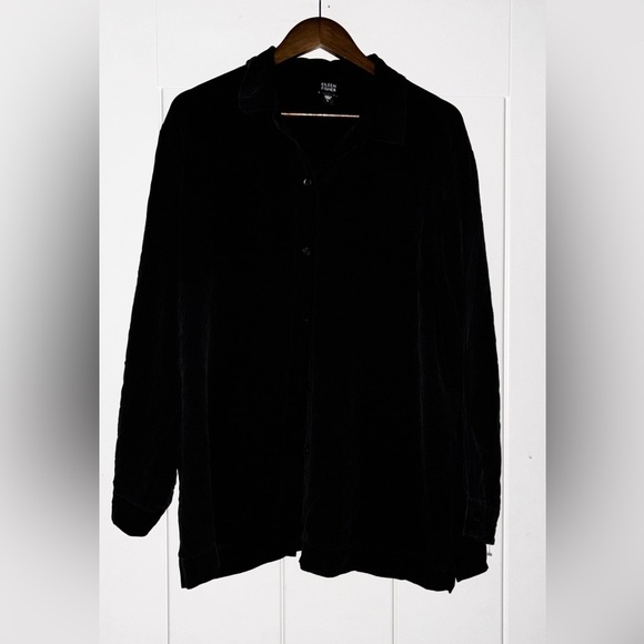 Eileen Fisher Silk Georgette Crepe Classic Collared Shirt L Capsule Closet Relax - Picture 1 of 8